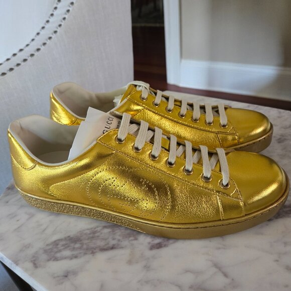 GUCCI NAPPA SILK GG LEATHER SNEAKER - SIZE 8 - Picture 5 of 12